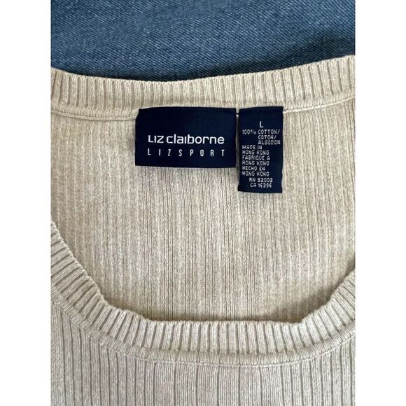 VTG Liz Claiborne Sweatervest Womens LG Beige Knit Preppy Sporty 90s Neutral - Picture 2 of 5